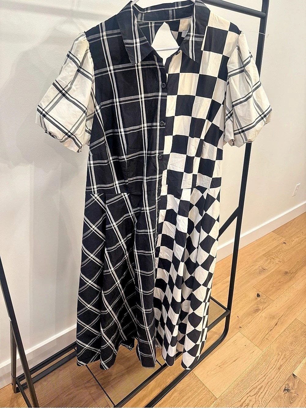 Christopher John Rogers for Target Mixed Checkerboard Puff Sleeve Shirtdress